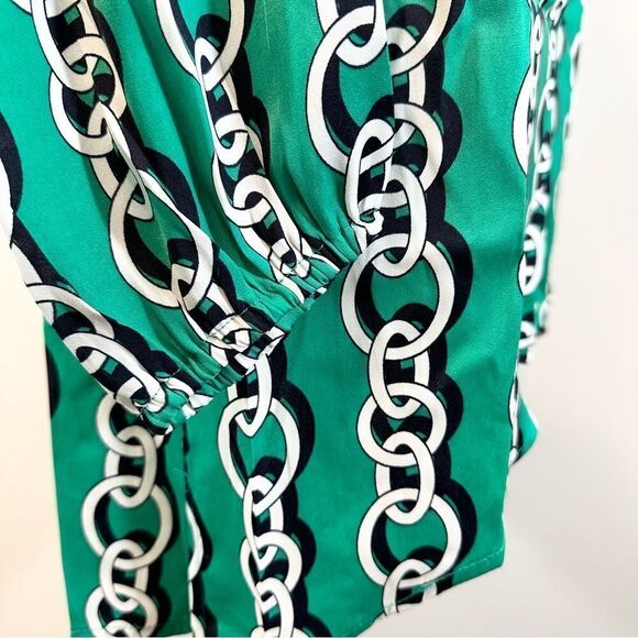 Iman Green Tunic Top Asymmetrical Hem Chainlink Print Size M NWT - Picture 7 of 11
